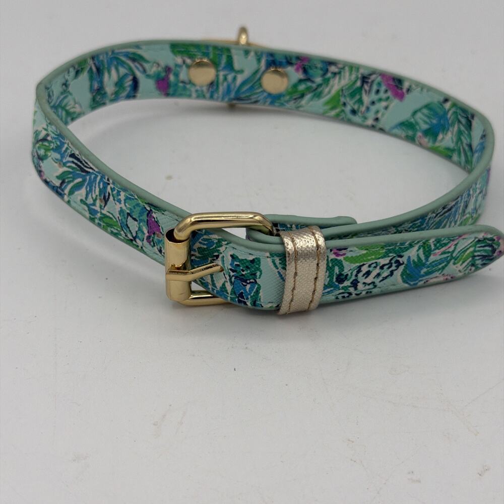Lilly Pulitzer Small/Medium Dog Collar Gold Barking Up The Palm Tree 17” Puppy
